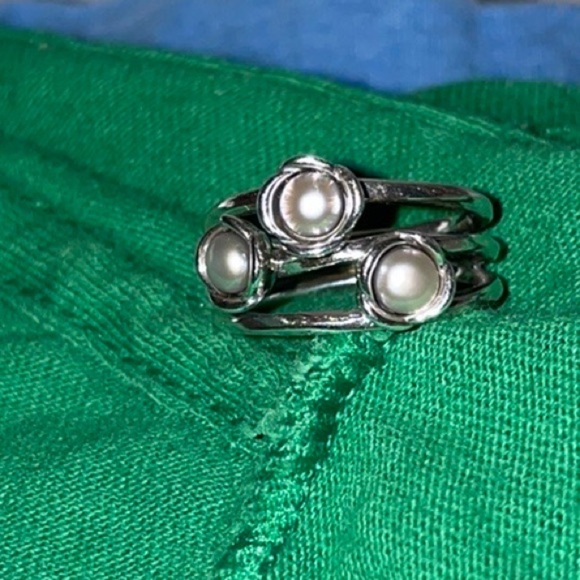 Pandora Sterling silver Wishes Ring three 3 Flowers 925 Tahitian pearls 7.5 / 56 - Picture 1 of 8
